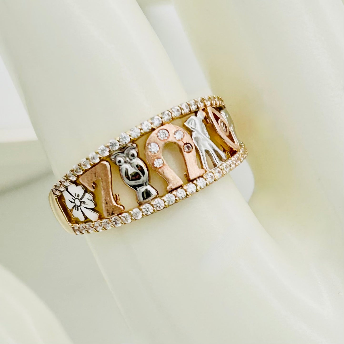 G388R 14K Gold Lucky Ring 8mm.