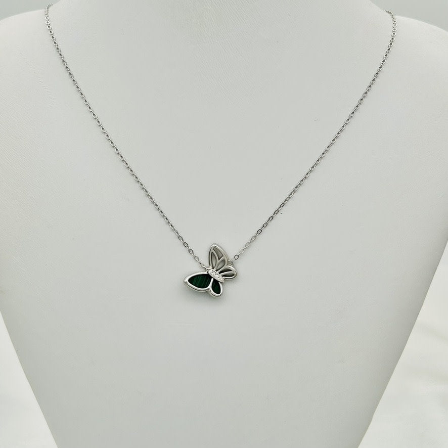 ST1849 Malachite Butterfly Necklace 18"