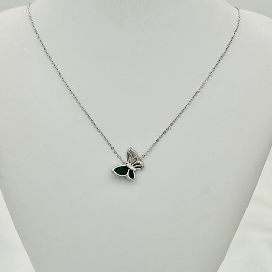 ST1849 Malachite Butterfly Necklace 18"