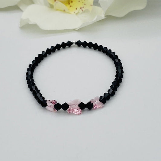 C1300 Pink Butterflies Bracelet SW 7"