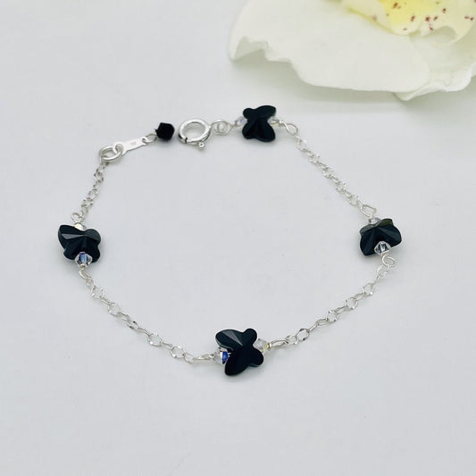 C1299 Black Butterflies Bracelet SW 7"