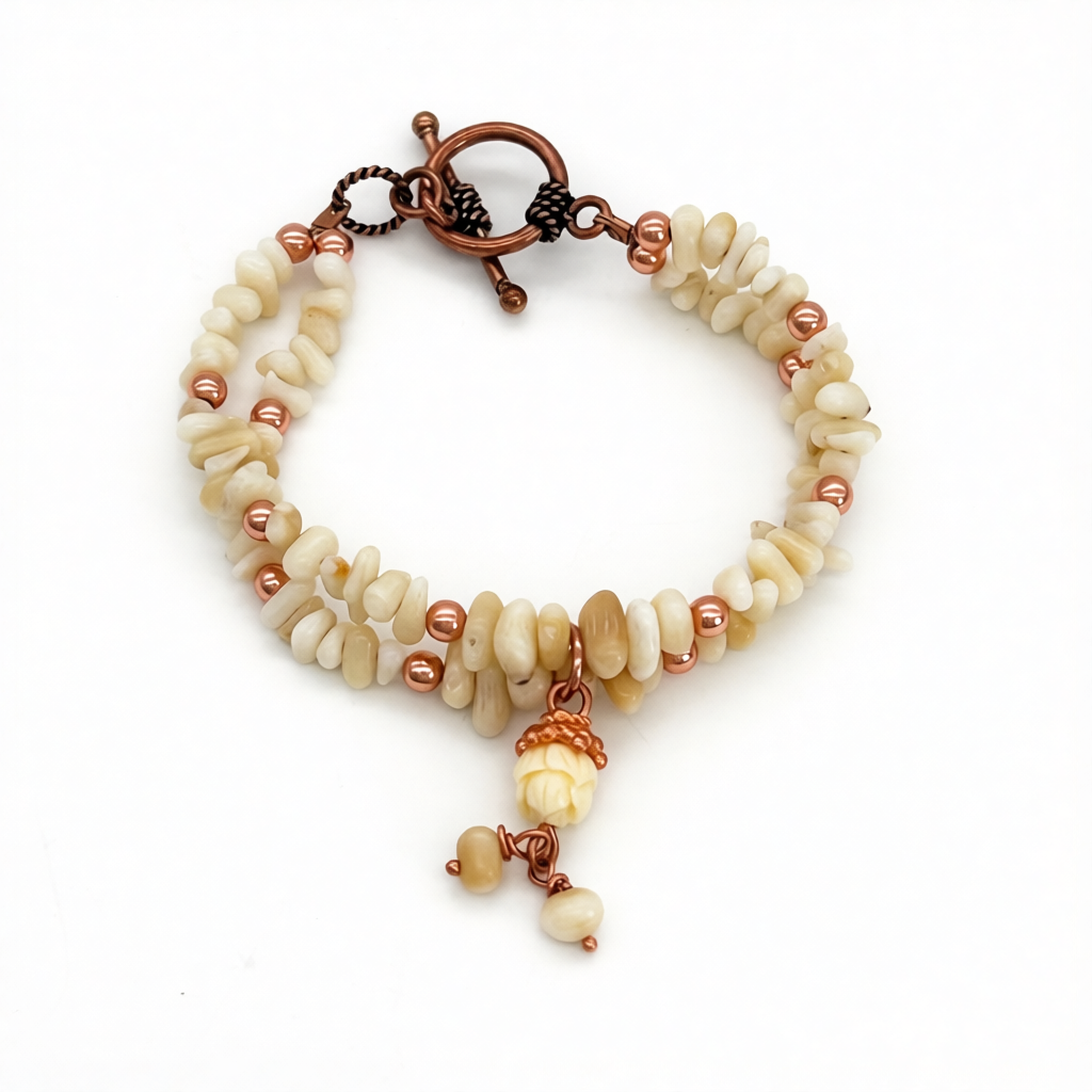 CO23BL Coper & white Coral Bracelet 7.5"