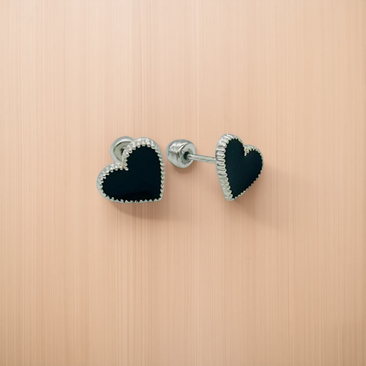 S1897 Black Hearts Earrings 9mm.