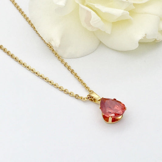SS1282NL Gold Plated Red Drop Necklace 19"