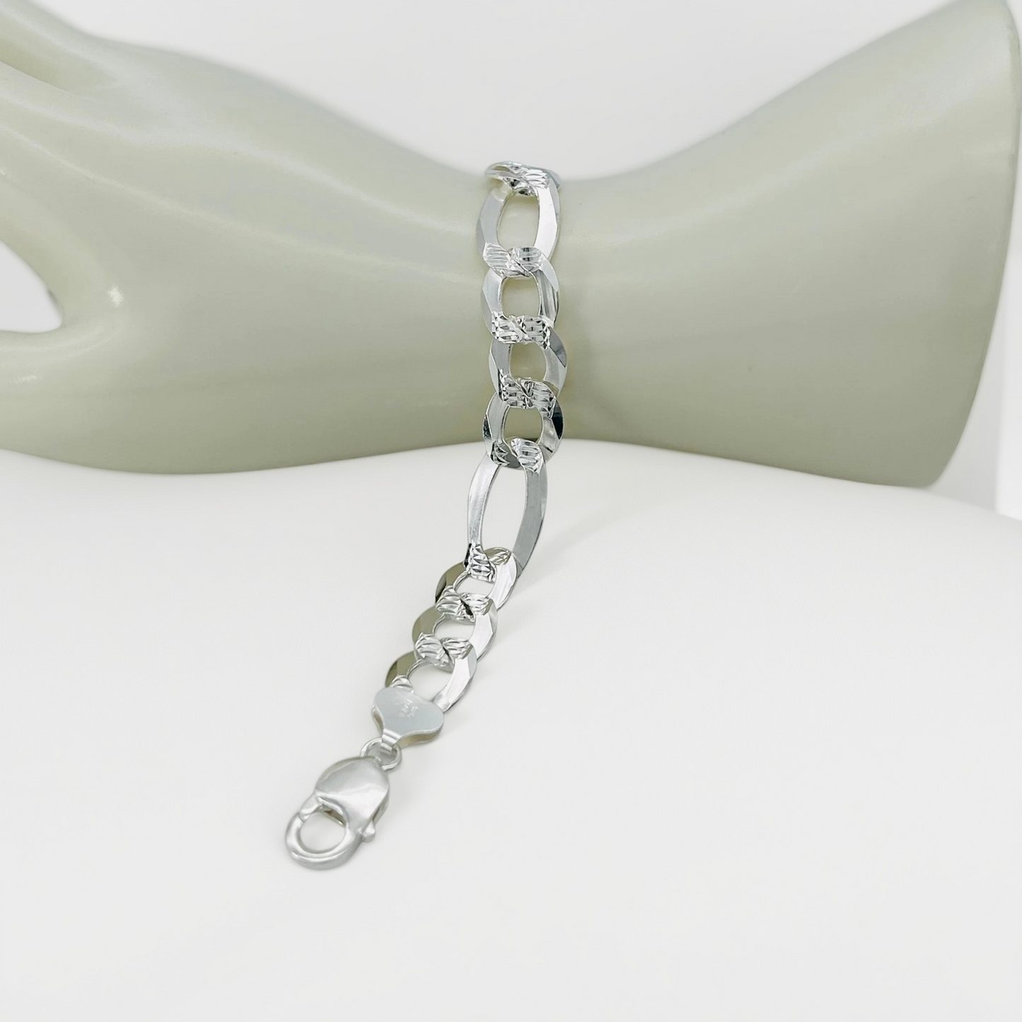 S1863BL Super Flat Figaro Pave Bracelet  11.9mm X 8"