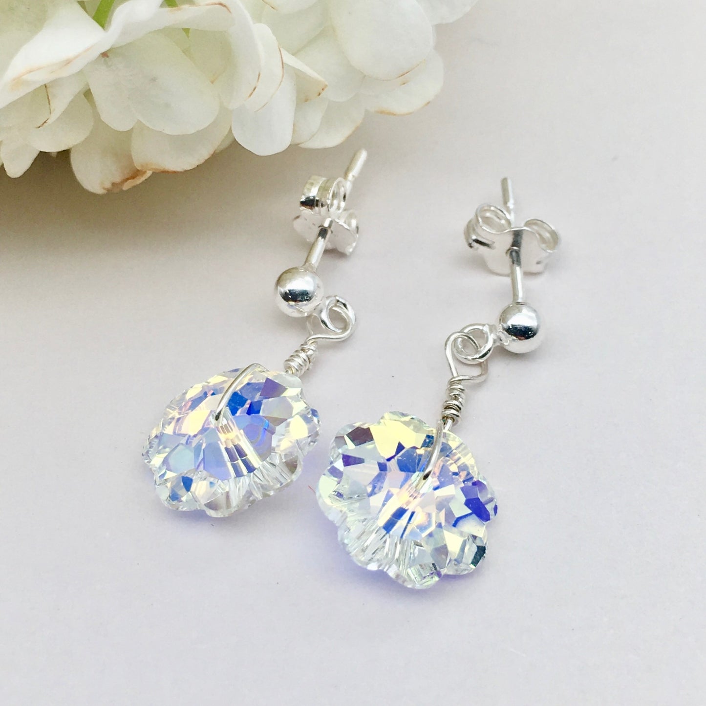 C1189 Clear AB Flower Earrings 8mm.