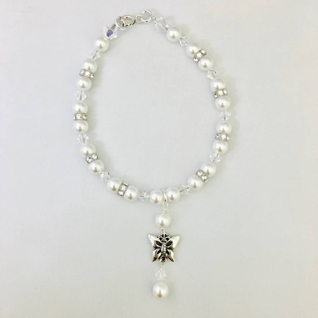 SH908BL Butterfly Glass Pearl Bracelet