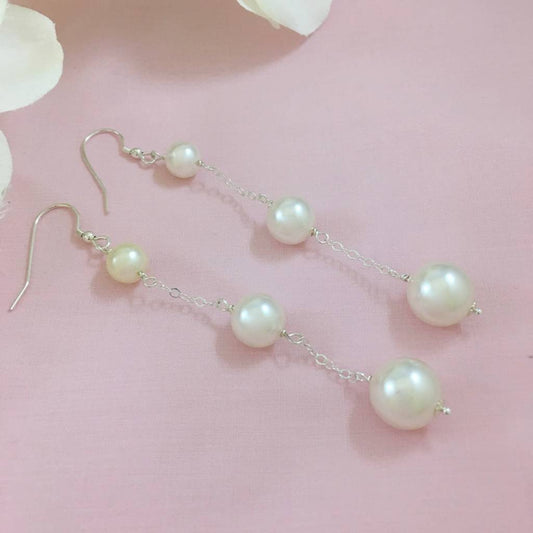 C1113ER White Pearls Earrings 4" Long