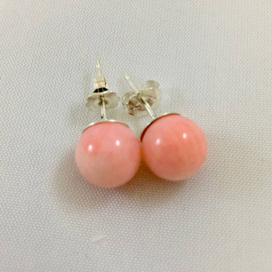 ST1196ER 8mm. Pink Dyed Bamboo Coral Earrings