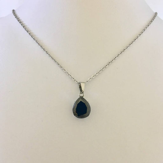 SS950NL Black Drop Necklace 18"