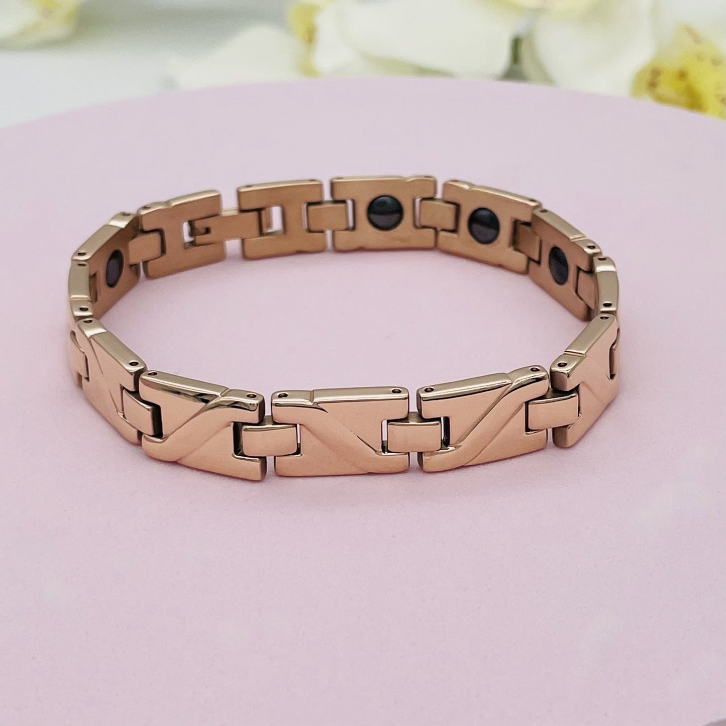 SS1526BL Rose Gold Plated Bracelet With Germanium 10mm x 8"