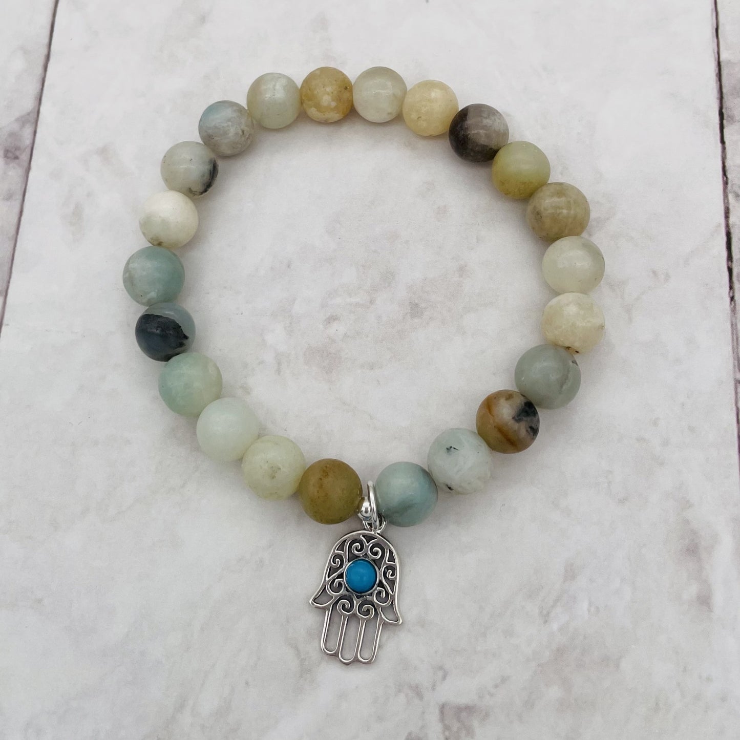 ST1789BL Amazonite Hamsa  Bracelet 8"