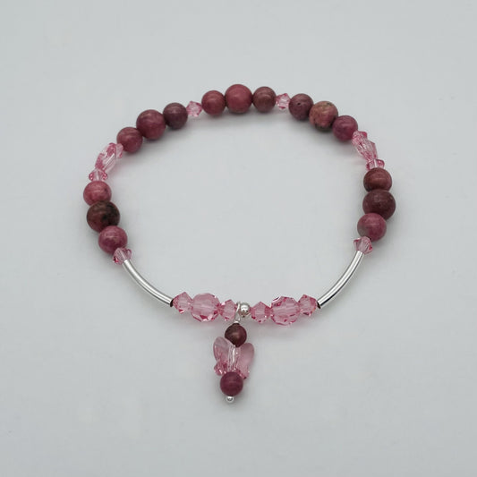 ST1786BL Rhodonite With Butterflies Bracelet 7.5"
