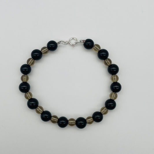 ST1184BL Bracelet Onyx & Smoky Bracelet 8"