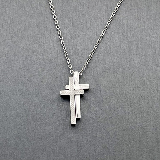 SS1161NL Double Cross Necklace 18"