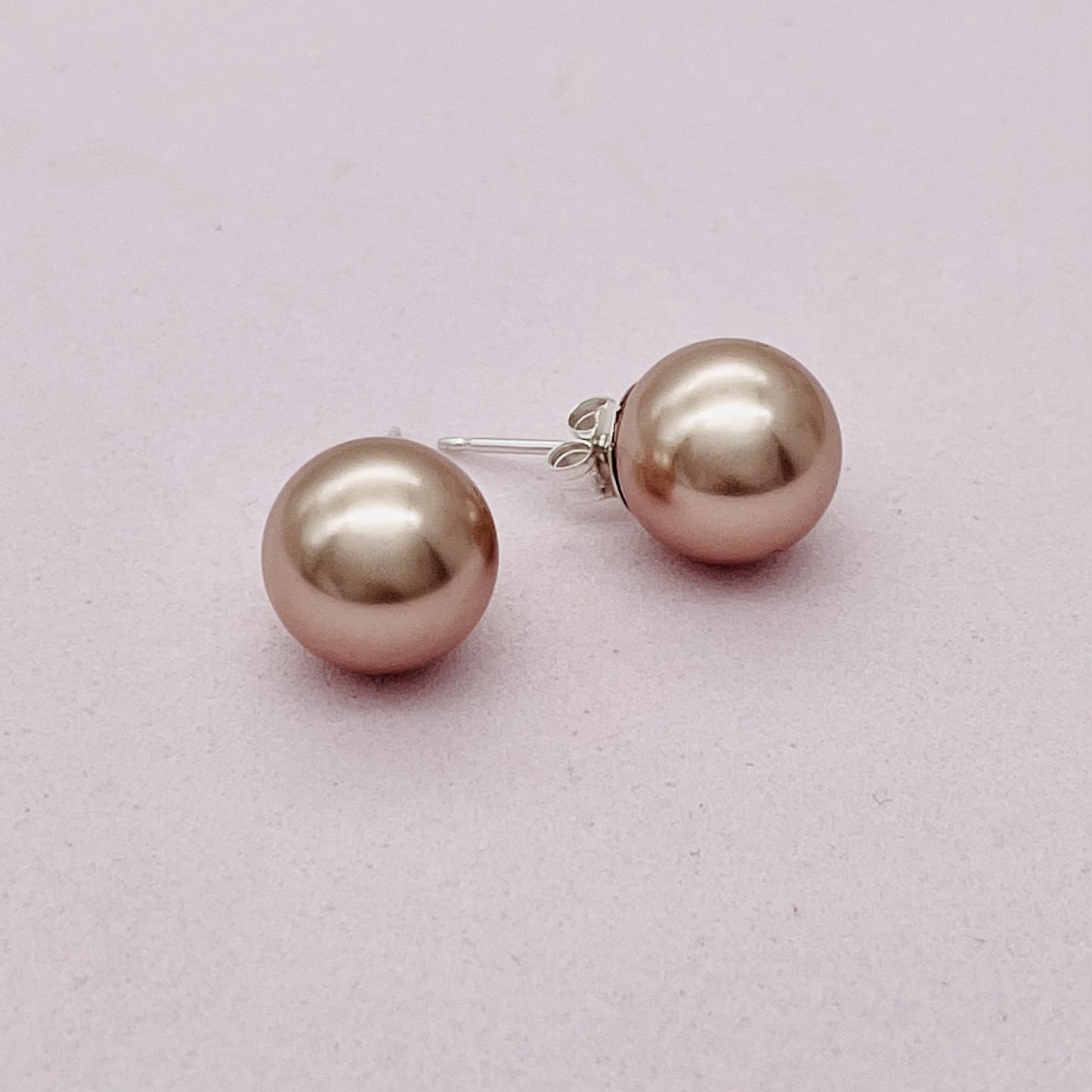 C1031ER Rose Gold  Pearls Earrings  10mm.