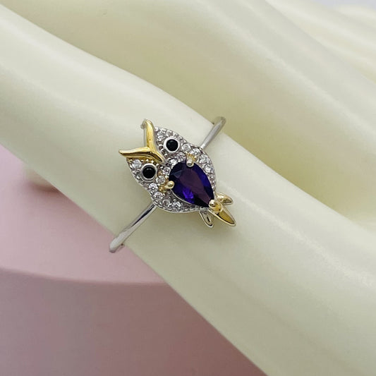 Z1667R Purple Owl Ring Adjustable