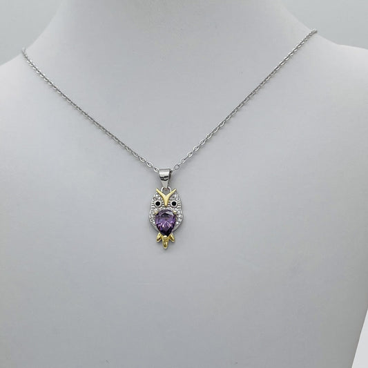 Z1667NL Purple Owl Necklace 18"