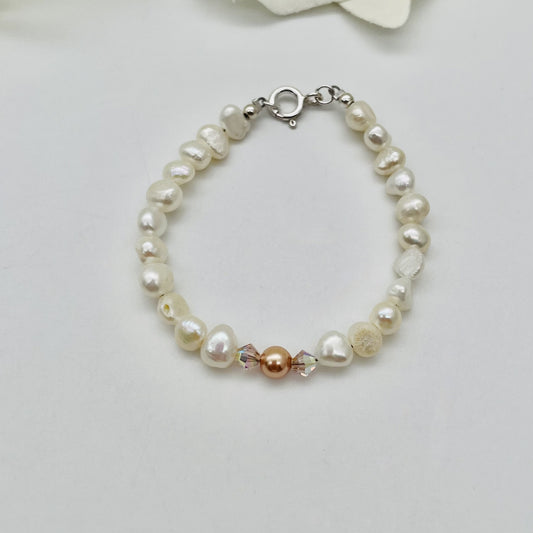 CH960  White and Rose Gold Pearls Bracelet 5"