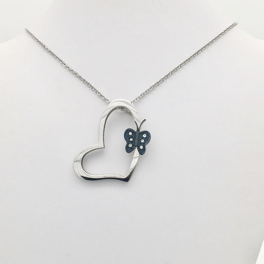 SS1231NL Heart With Black Butterfly Necklace 18"