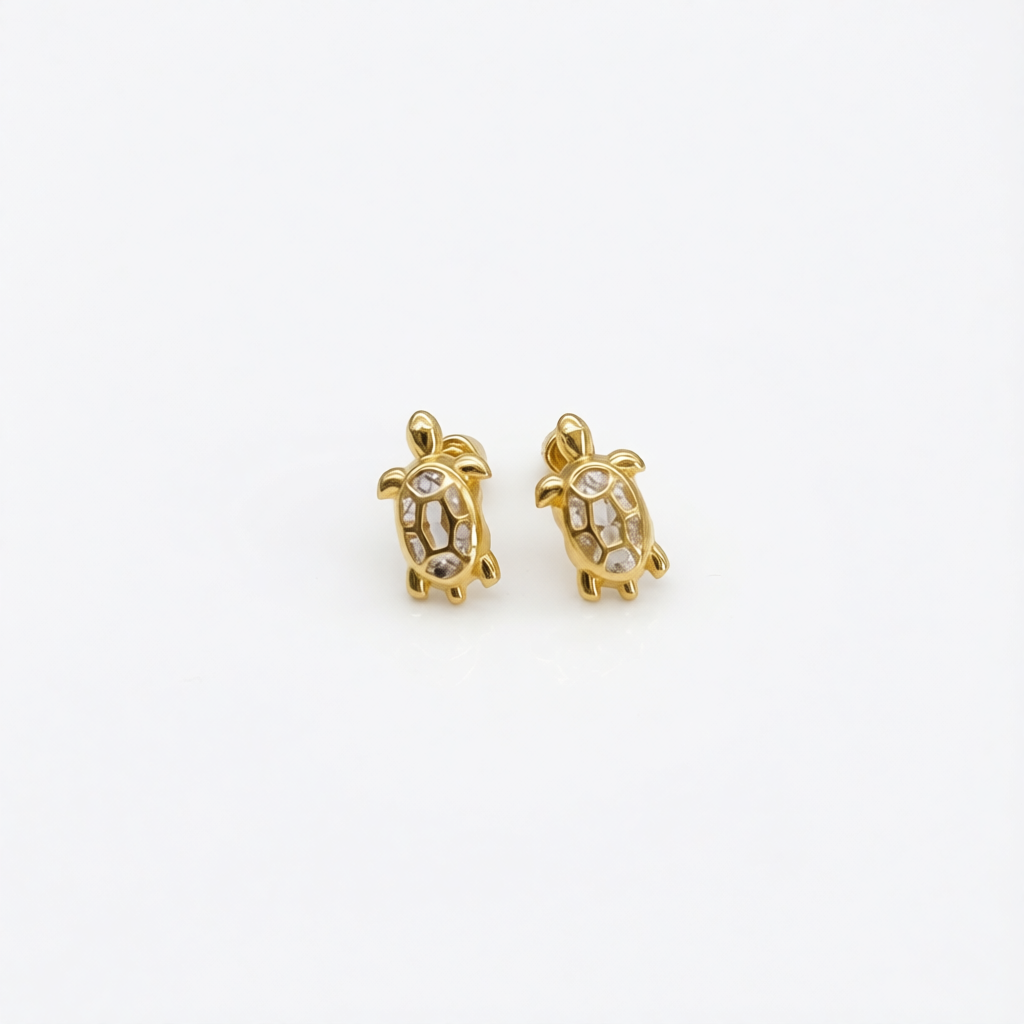14KG497 Clear Turtle Earrings
