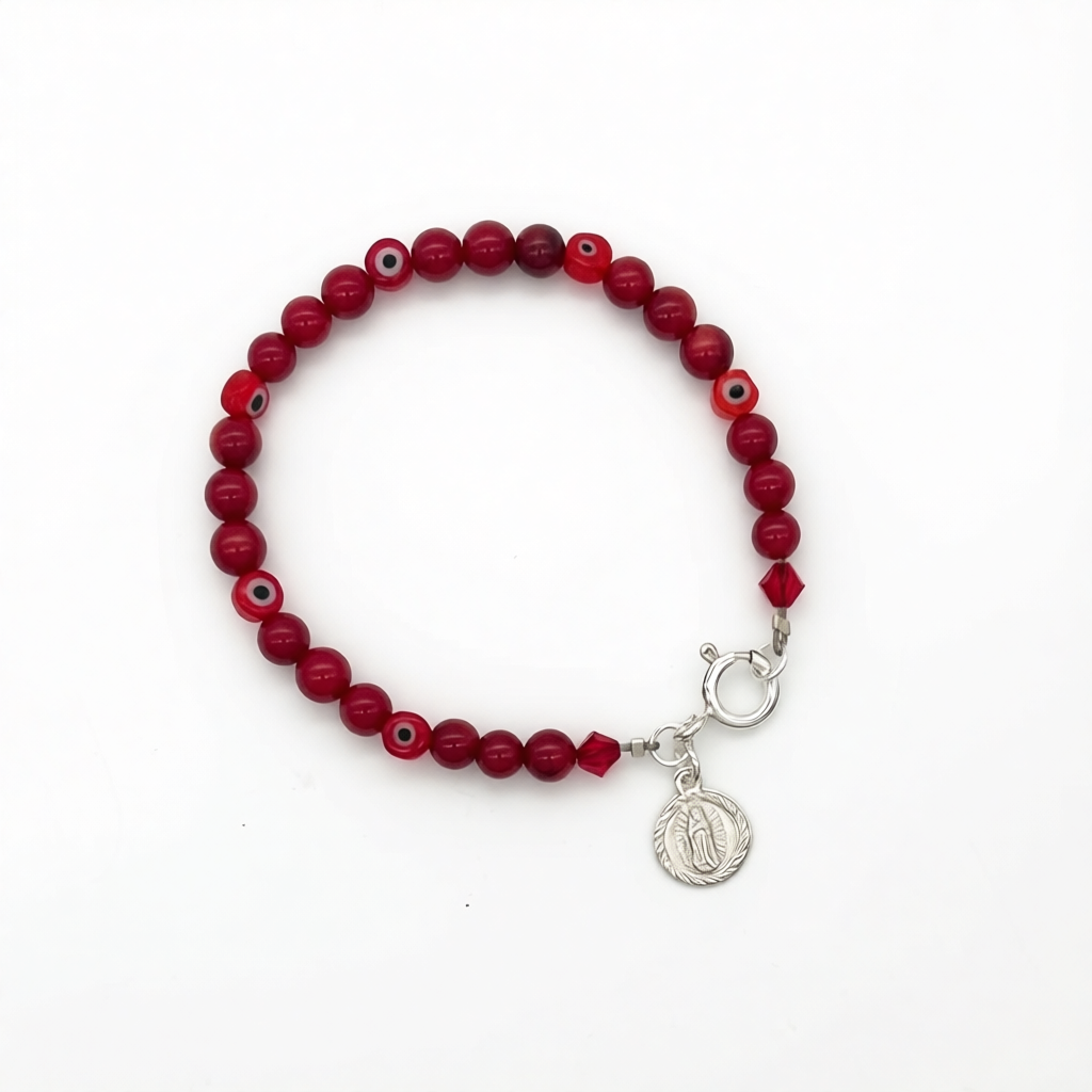 CH1007 Red Dyed Bamboo Coral with Eyes Bracelet 5.5"