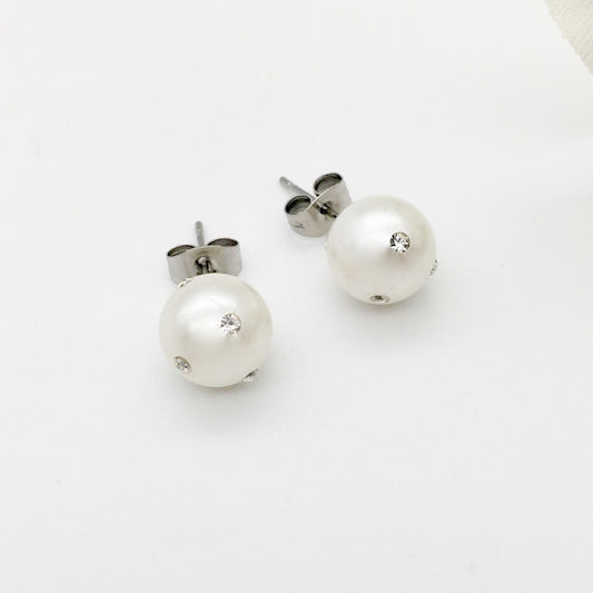 SS1113ER White Pearls Earrings 8mm.