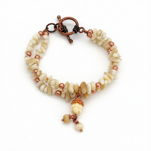 CO23BL Coper & white Coral Bracelet 6.5"