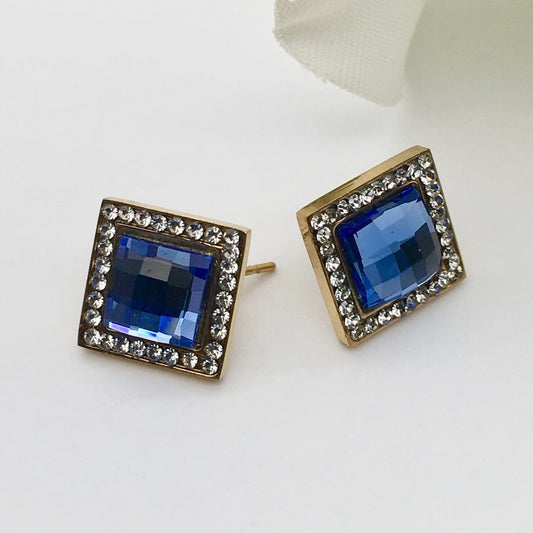 SS916ER Blue Zirconia Gold Plated Earrings 12mm.
