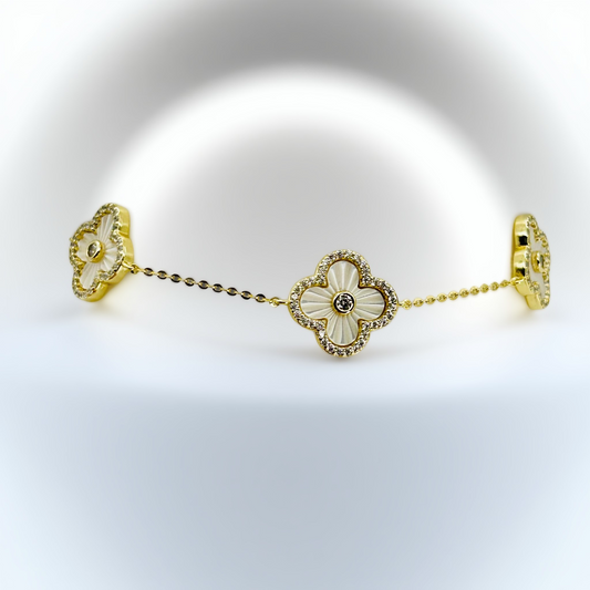 SH1021BL Gold Plated Clover Bracelet 8"