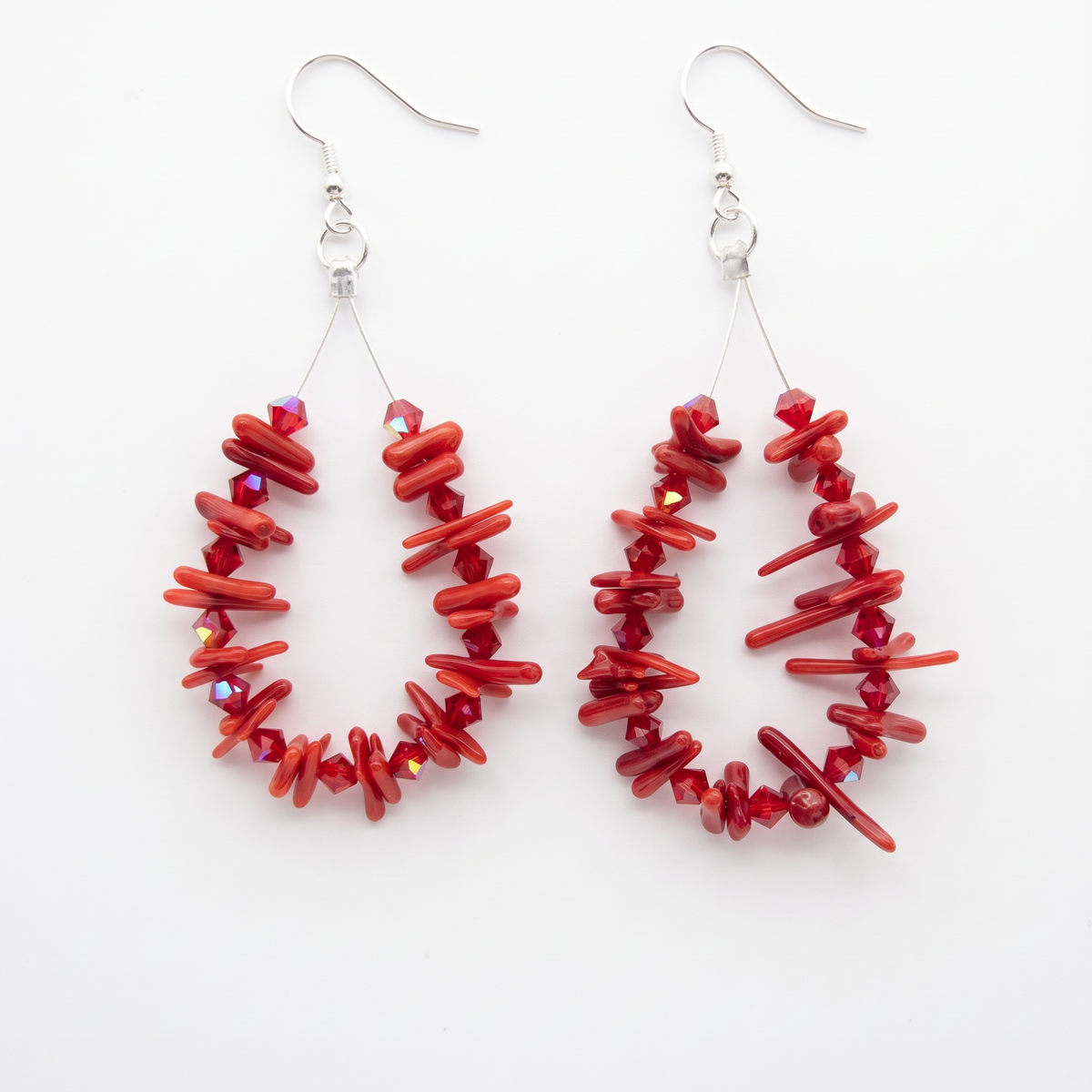 ST1992ER Dyed Red Bamboo Coral Earrings