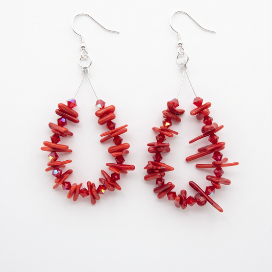 ST1992ER Dyed Red Bamboo Coral Earrings