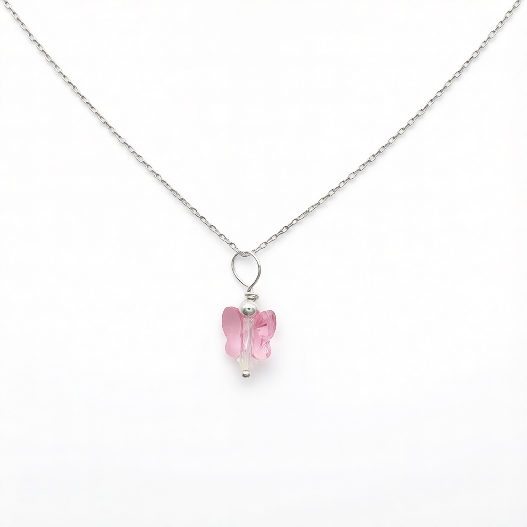 CH1006NL Pink Butterfly Necklace 14"
