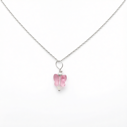 CH1006NL Pink Butterfly Necklace 14"