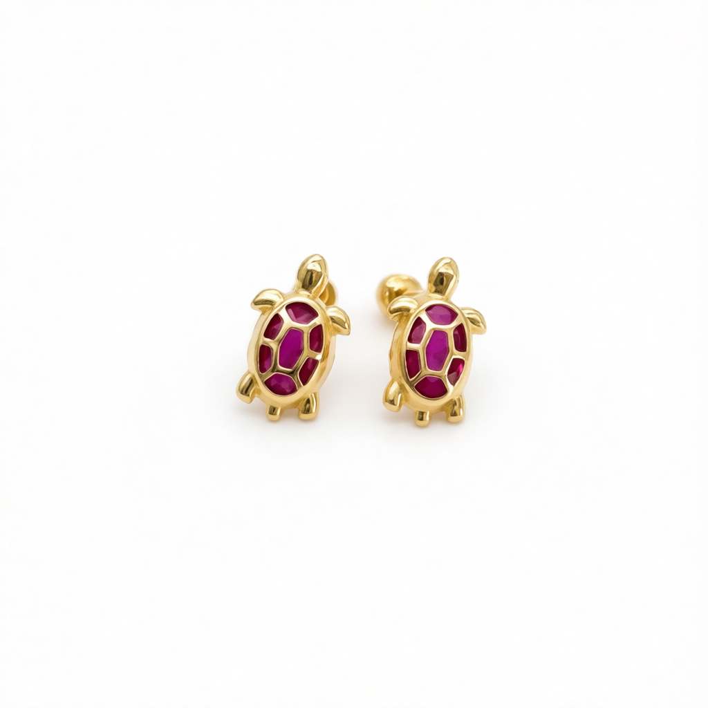 14KG497 Ruby Turtle Earrings