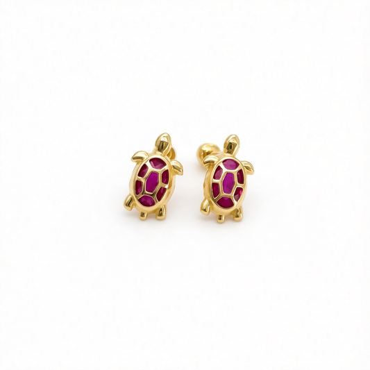14KG497 Ruby Turtle Earrings