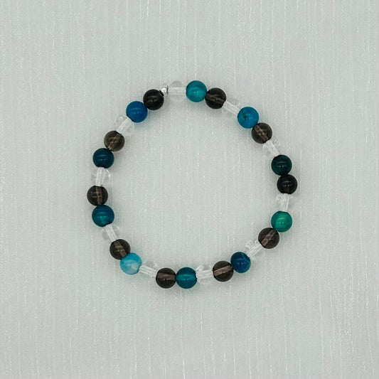 CH824 Blue Agate, Smoky and Quartz Crystal 6.5"