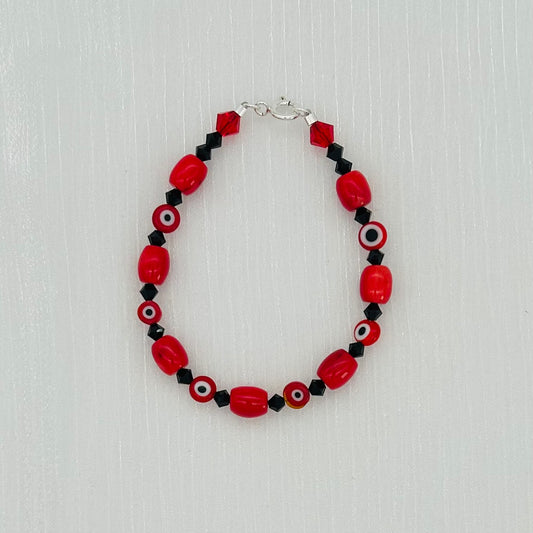 ST1793 Red Dyed Bamboo Coral W/ Eyes Bracelet 7"