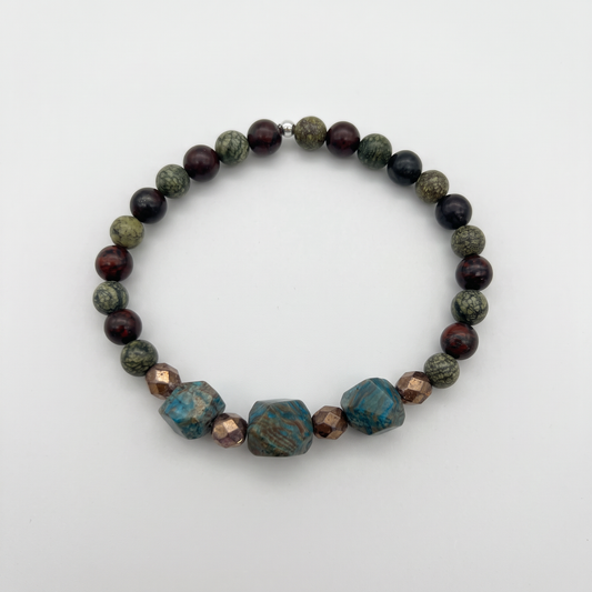 ST2012BL Serpentine and  Jasper Bracelet 7"