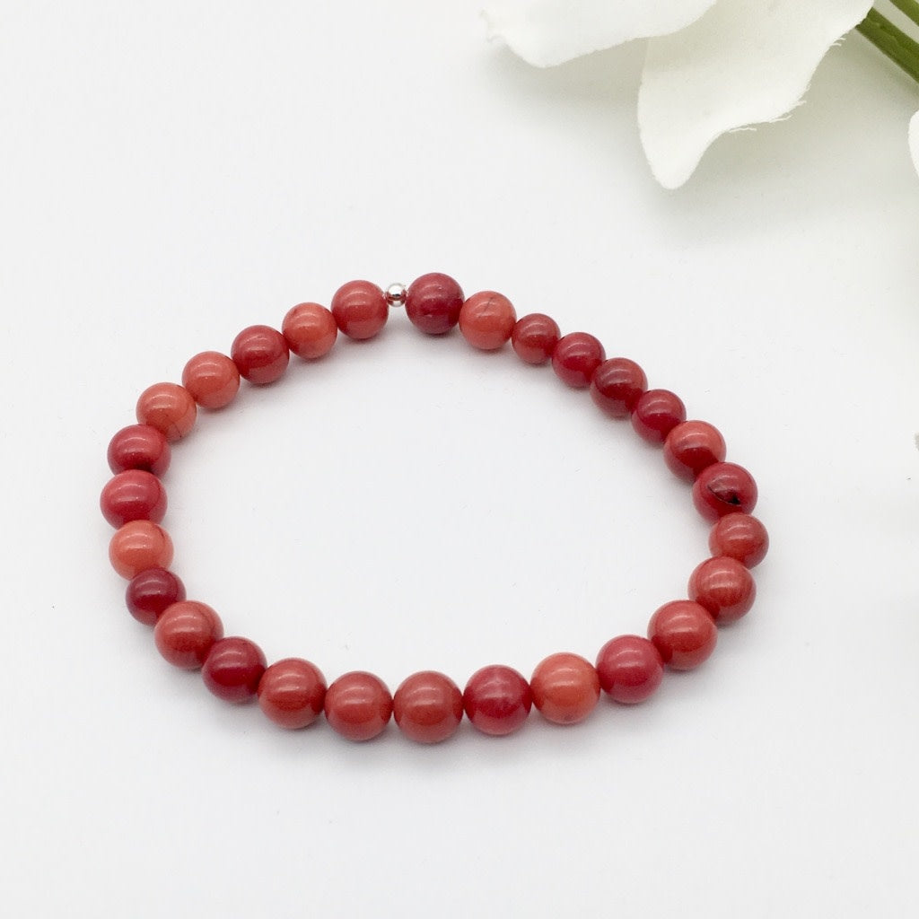 ST997BL Red Coral Bracelet 6mmX7"