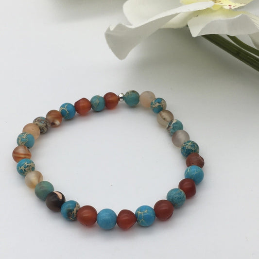 ST1417BL Red Agate & Turquoise Jasper Bracelet 7"