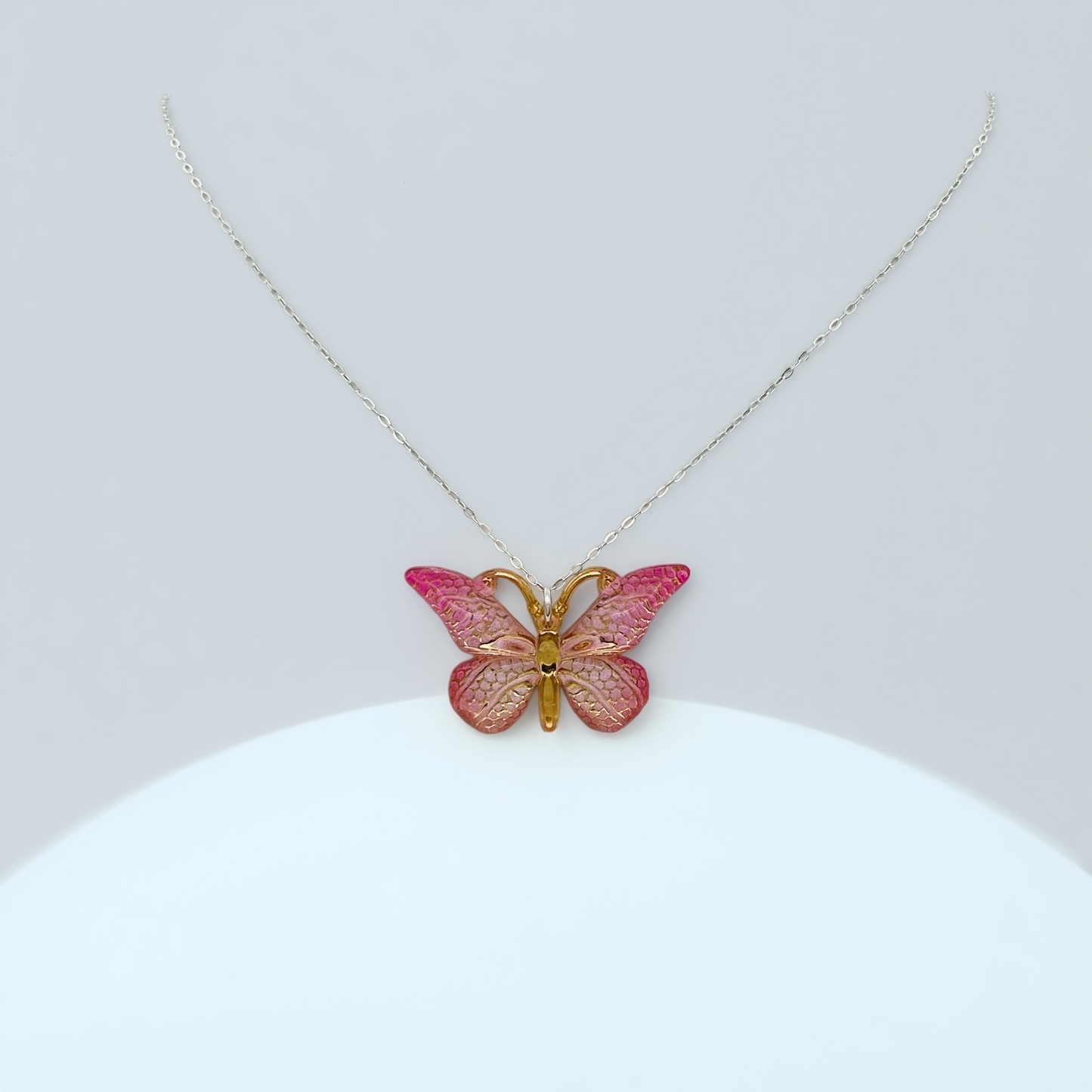 C1478NL Pink Butterfly Necklace 18"