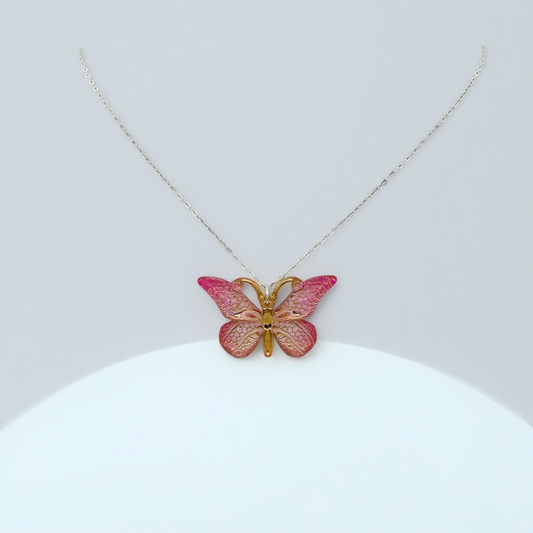 C1478NL Pink Butterfly Necklace 18"