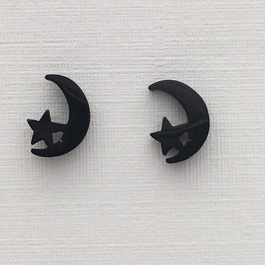 SS1057ER Black Plated Moon and Star Earrings