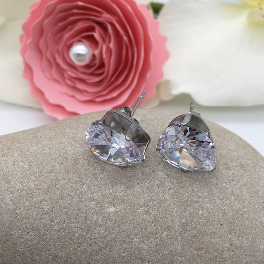 SS950 Clear Drop Earrings 13mm. x 10mm.