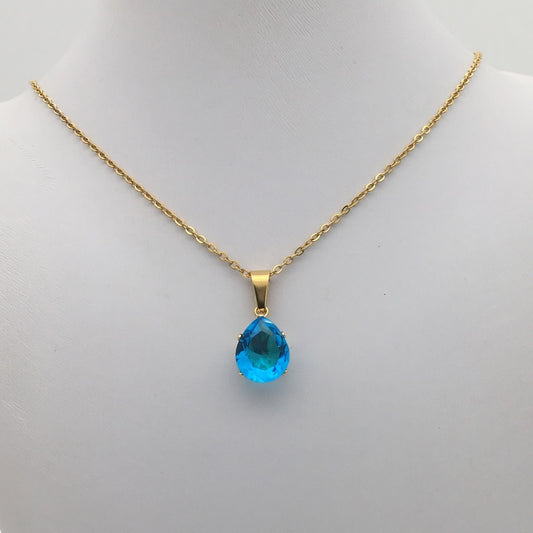 SS950NL Blue Drop Gold Plated Necklace 18"