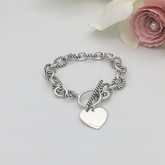 S1540BL Oval Cable With Heart Bracelet 7"