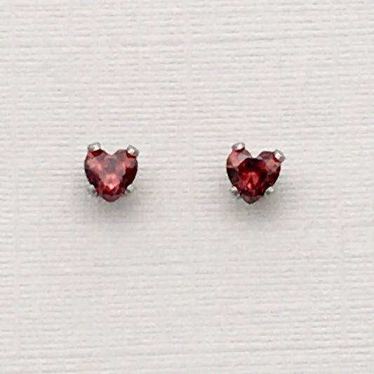 SS1177ER Garnet Heart Earrings 3mm.