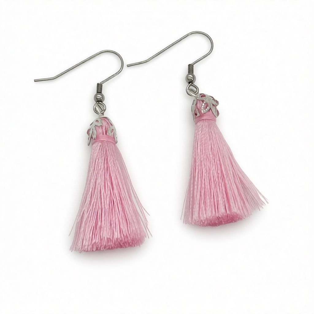 F469ER Pink Tassels Earrings