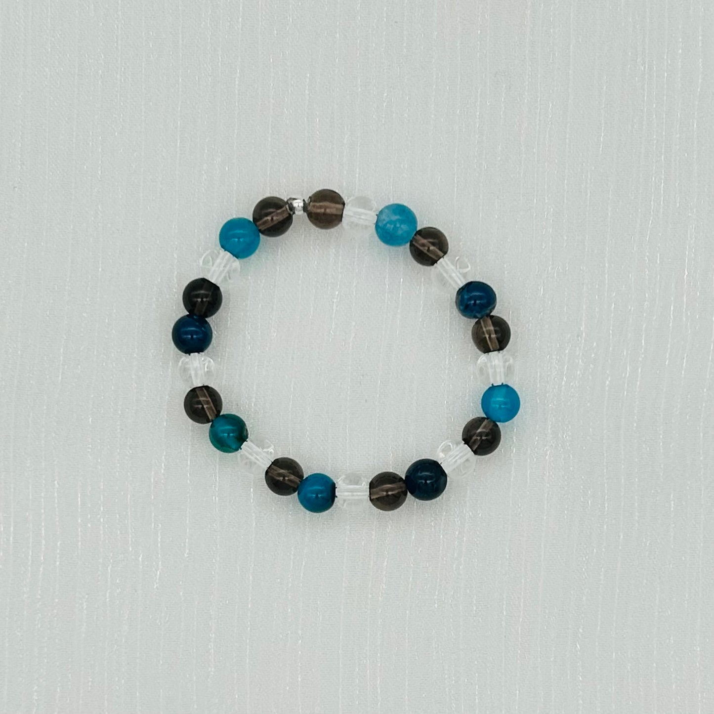 CH824BL Blue Agate, Smoky And Quartz Crystal Bracelet 5.5"